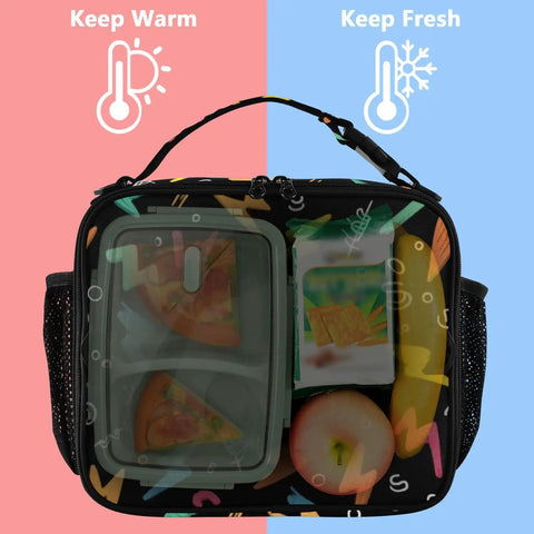 Colorful Lightning Bolts Insulated Lunch Bag With Shoulder Straps For Office School Travel For Kids And Adults with mesh side pockets
