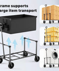 Heavy Duty Collapsible Wagon Cart With 29.3 Inch Body 150L Capacity And 260 Lb Load Beastly Rolling Cart For Garden Groceries Sports Gear Camping Black shown with carrying frame and various items