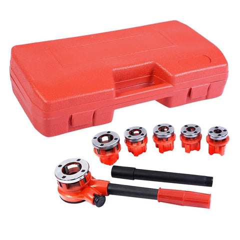 Portable Ratchet Pipe Threading Kit With Six Dies And Case Manual Gas Pipe Threader For Copper Steel And PVC Lines