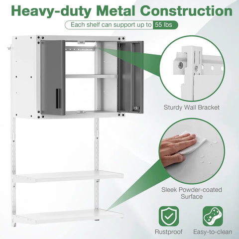 Heavy Duty Metal Wall Mounted Tool Cabinet With Lockable Doors And 3 Adjustable Shelves Hanging Storage Chest