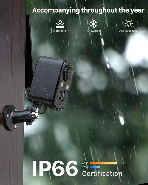 Solar Panel Powered WiFi Outdoor Security Camera Kit With 2K Resolution, Battery Powered Surveillance System, IP66 Waterproof in rain