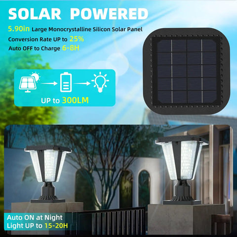 Dusk to Dawn Solar Post Light Fixture 160LM with LED 3000K warm light and pier mount base