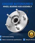Front Wheel Hub And Bearing Assembly Direct Fit For 2008-2016 Dodge Grand Caravan, 2008-2016 Chrysler Town And Country, 2009-2014 VW Routan, And 2012-2015 Ram C V With 5 Lug ABS, 6.36 Inch Flange Diameter, 1.91 Inch Offset, 5 Bolt Circle