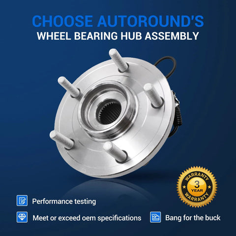 Front Wheel Hub And Bearing Assembly Direct Fit For 2008-2016 Dodge Grand Caravan, 2008-2016 Chrysler Town And Country, 2009-2014 VW Routan, And 2012-2015 Ram C V With 5 Lug ABS, 6.36 Inch Flange Diameter, 1.91 Inch Offset, 5 Bolt Circle