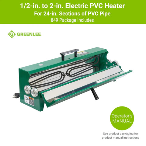 Greenlee Electric PVC Pipe Heater For 1/2 To 2 Inch Conduit showing heating element and handle for easy use on 24-inch pipe.