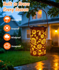 Sunflower Solar Lanterns Outdoor Waterproof Hanging Lights For Yard Patio Porch Garden Decor with vintage cutout patterns.
