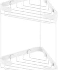 Double Tier Corner Shower Basket In Matte White Built To Last With Rust Proof Solid Brass Wires Concealed Mounting System