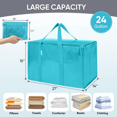 Extra Large Moving Bags With Zippers And Handles Heavy Duty Waterproof Storage Bags For Closet Organization 27x14x15 Inches 24 Gallon