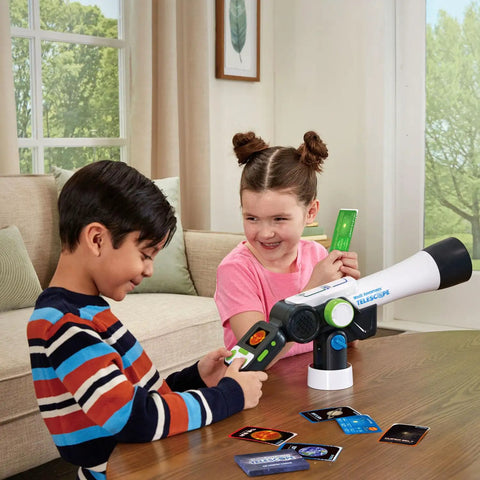 Totally Kid Friendly Space Explorer Telescope With Two Point Four Inch Video Screen And 110x Zoom Moon Viewing And Adventure Game Digital Telescope For Learning And Outdoor Stargazing, kids using telescope indoors