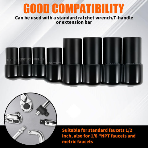 8 Piece Tap And Die Socket Adapter Set For Tight Spots 1/4 Inch And 3/8 Inch Taps Holder Sockets Kit displayed with good compatibility