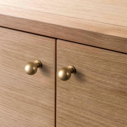 Six Pack Zinc Alloy Drawer Knobs 0.94 Inch Diameter Champagne Bronze Cabinet Knobs installed on wooden cabinets
