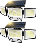 Solar Motion Sensor Outdoor Lights Waterproof 3000LM 3 Modes IP65 LED Flood Wall Light with dual sensors and 3 heads