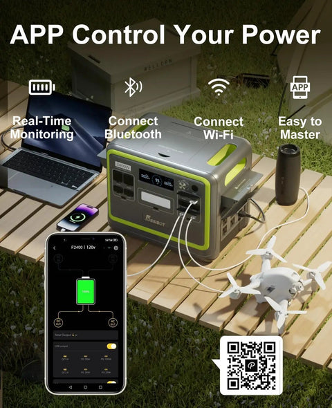 Heavy Duty Portable Power Station With 2048Wh Lifepo4 Battery And 2400W Ac Output for remote app control and charging devices.