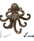Heavy Duty Cast Iron Octopus Wall Hooks With Sleek Nautical Vibes And Aged Dark Brown Finish For Hanging Coats Keys Towels And Gear, 6.3in tall.