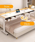 Stunning Electric Over Bed Table With Rolling Wheels And Adjustable Height, spacious surface detail with drawers shown.