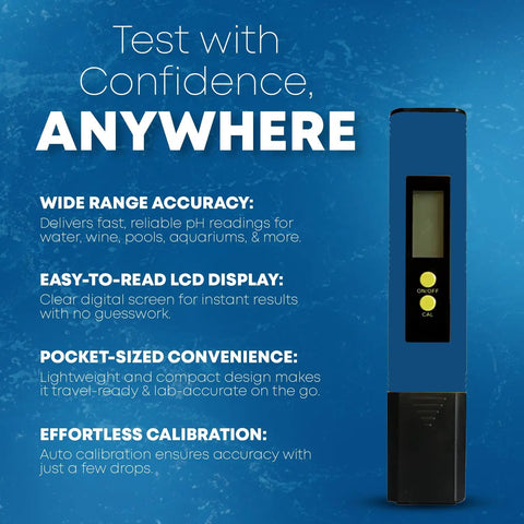Pocket Size Digital PH Meter Pen With LCD Display For Quick Water Testing High Accuracy ATC Calibration shown with features