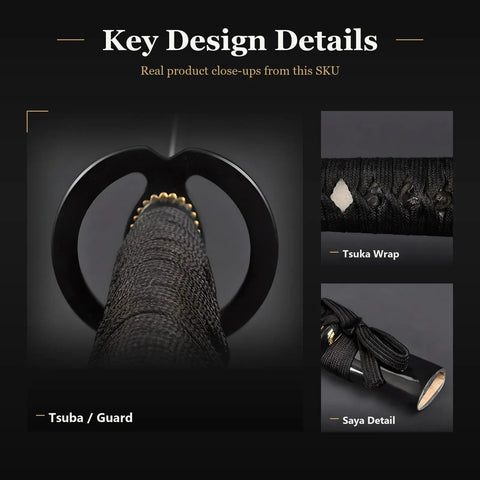 Aluminum Iaido Wakizashi Practice Sword with details of Tsuba, Tsuka wrap, and Saya close-up for safe nukitsuke and noto drills.
