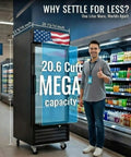 Top Shelf 27 Inch Commercial Display Freezer Upright Merchandiser With Triple Pane Glass Door, 20.6 cu ft capacity, and black exterior.