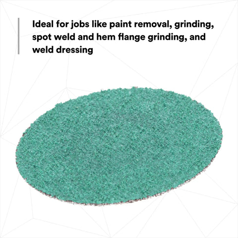 Green Corps Roloc Disc 80 Plus Grit 2-Inch Quick Change Discs Pack Of 25 Heavy Duty For Grinding Coating Removal Fast Cutting Paint Removal Weld Dressing Now, shown close-up on white background.
