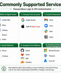 Image showing commonly supported services for passwordless login and 2FA authentication, listing various platforms.