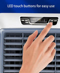 High Performance Swamp Cooler Delivers Instant Chill Without Breaking The Bank Portable Evaporative Air Conditioner clear LED interface with touch buttons.