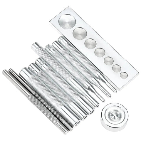 Heavy Duty Hole Punch Set 11 Piece Carbon Steel Punch And Rivet Tool Kit With Round Die Punches From 2.5mm To 15mm, tools displayed.