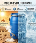 Rugged Blue Heavy Duty Plastic Water Storage Drum With Airtight Lid Beefy Food Grade Rain Barrel heat and cold resistance display
