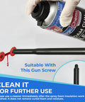 Top Shelf Reusable Sealed Foam Gun Nozzles Deliver A Dead Clean Spray Pattern With Minimal Overspray setup with cleaner for use.