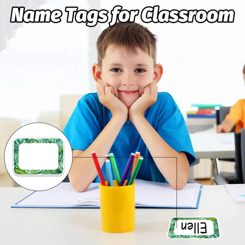 Child with 180 Pcs Animal Print Name Tag Stickers Self Adhesive Leopard Safari Labels For Back To School Classroom Desk