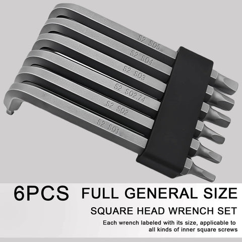 Six Piece Square Head Allen Wrench Set With L Shaped Design Pro Grade S2 Steel Square Keys Kit Includes SQ1 SQ2 SQ2.74 SQ3 SQ4 SQ5