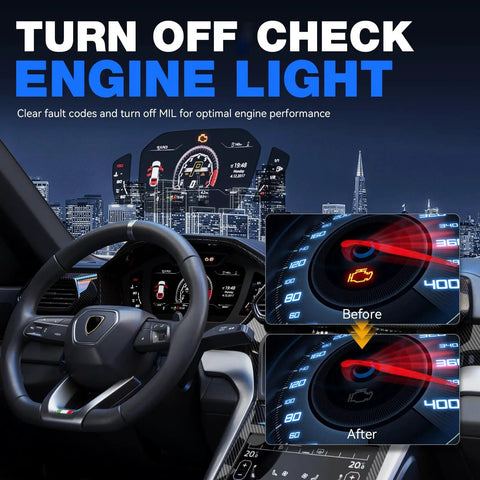Dashboard view showcasing Pro OBD2 Car Code Reader And Diagnostic Scanner for Cars And Trucks with Reset Read and Clear Fault Codes.