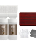 Red Oak All In One Wood Stain And Sealer With Integrated Dripless Brush Two Pack Of 10.6 Oz Cans, gloves and abrasives included.