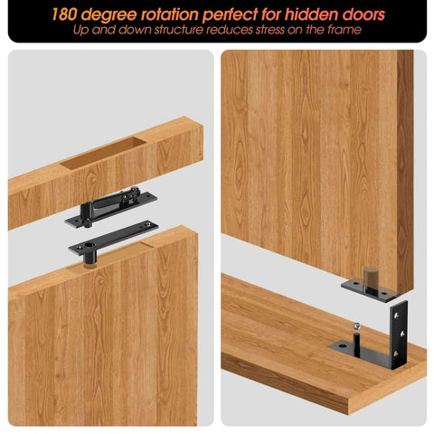 Heavy Duty Pivot Door Hinge for Hidden Doors and Bookcases, 180 Degree Concealed, Stainless Steel, L Shape Black for Wood Panels