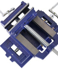 Six Inch Cross Slide Vise For Drill Press And Benchtop Milling with serrated jaws and heavy-duty cast iron body.