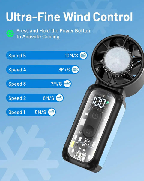 Ultra-fine wind control display on Portable Handheld Fan With Semiconducting Cooling For Quick Face And Neck Chill
