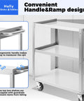Heavy Duty Stainless Steel Utility Cart Three Tier With Wheels And Handle, NSF Commercial Mobile Rolling Cart detailed view.