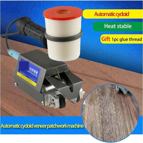 Pro Level Handheld Cycloid Veneer Stitching Machine With 60W Power And Heavy Duty Steel Body close-up on mechanics and glue container.
