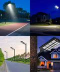 Ultra Bright Solar Street Light Outdoor Waterproof 80000LM Solar Powered Security Flood Light illuminated at night