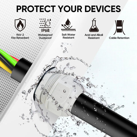 IP68 Waterproof Cable Gland Kit With Tough Nylon NPT Adjustable Connectors showing water resistance and protective features.