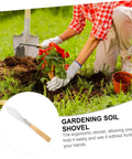 Gardener using Ergonomic Hand Shovel for Gardening, No-Fuss Grip, Dig Deep Spade; visible stainless steel blade and wood handle