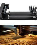 Rock Solid Rotary Attachment For Precision Engraving And Wood Carving Freestanding motorized axis with aluminum build and dual wheels.