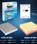 Cabin And Engine Air Filter Kit With Pre Oiled MERV 13 Filters, Two Piece Set For Toyota Avalon Camry Highlander, packaging and filters displayed