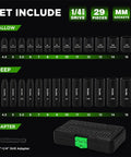 29-Piece 1/4-Inch Drive Impact Socket Set with Shallow and Deep 12-Point Sockets, CR-V Steel, Metric 4-15mm, case view