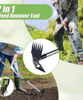 58 Inch Long Handle 2-in-1 Weed Puller And Hoe Garden Tool with a 6-Tine Weed Rake and Sharp Hoe for easy weeding in garden.