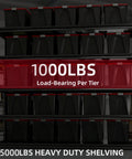 Built Tough 5-Tier Garage Shelving Unit With 5,000 Lbs Total Capacity (1,000 Lbs Per Shelf), Adjustable Steel Shelves For Garage Basement Workshop And Warehouse, 62W X 24D X 72H For Ultimate Tool And Gear Organization, black steel shelving with storage bins