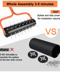 21 Inch Rolling Lawn Aerator With 45 Carburized Spikes Preassembled, 75 Inch Handle, U Shape Orange Design for deep aeration