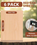 Front view of 6-pack red oak plywood sheets, 12x16 inches, 1/8 inch thick (3 mm), unfinished craft wood