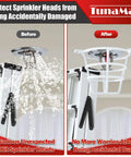Straight Up Heavy Duty White Sprinkler Cage Guards Designed To Block Accidental Hits On Recessed Ceiling Pipes showing before and after protection.