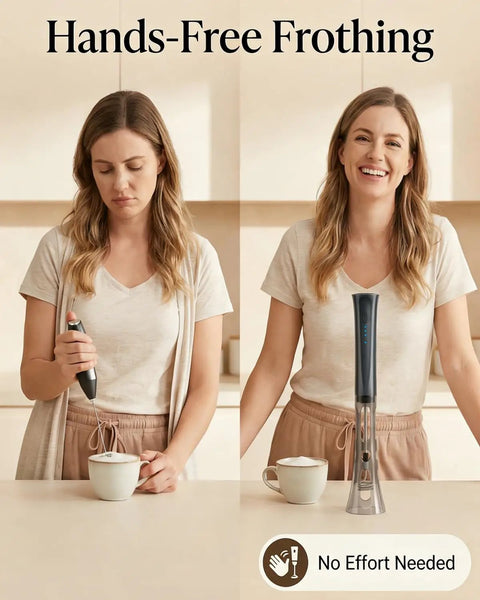 Hands Free Milk Frother Wand With Stand Low Noise Rechargeable Electric Frother With Stainless Steel Shaft for Stable Frothing