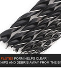 Close-up of Extra Long Brad Point Drill Bit Set For Hardwood And More, Heavy Duty 12 Inch Carbon Steel Wood Bits with 2 flutes design.